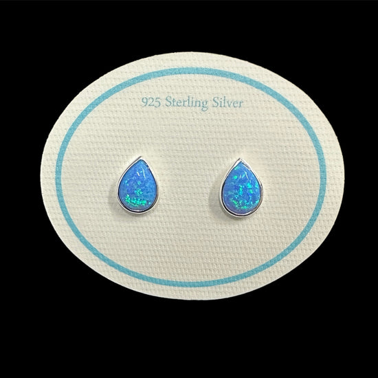 8mm Large Teardrop Resin Opal Stud Blue