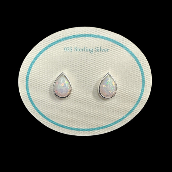 8mm Large Teardrop Resin Opal Stud White