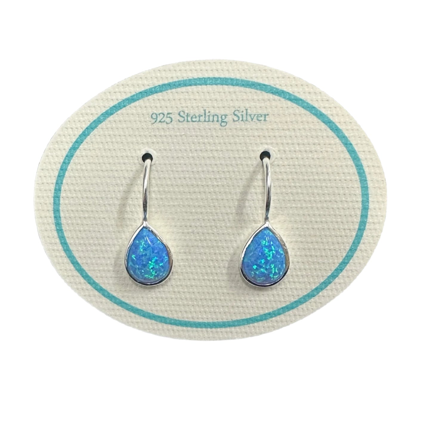 Earrings Resin Opal 8mm Teardrop Silver/Blue