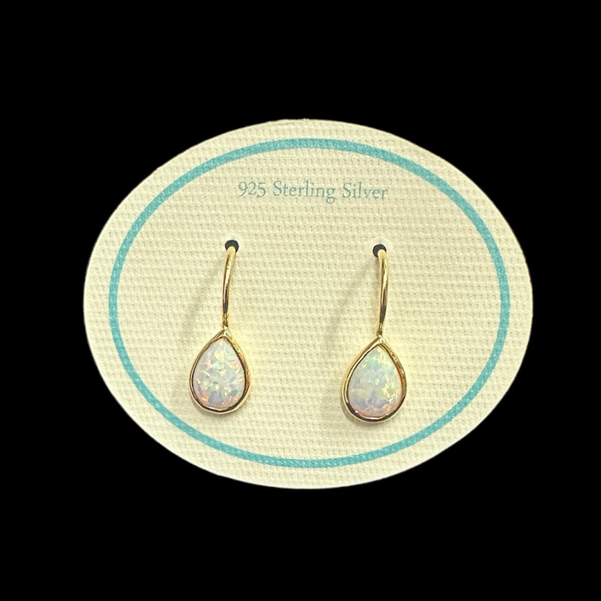 8mm Teardrop Resin Opal Drop Earrings Gold/white