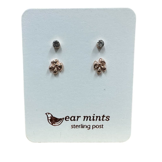 Fabienne - Earrings Studs Bow & Clear CZ [Col:Rose]