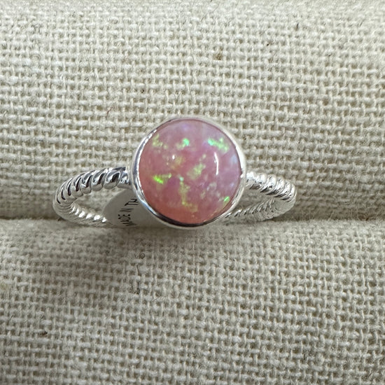 Ring Resin Opal Round Pink Size 9