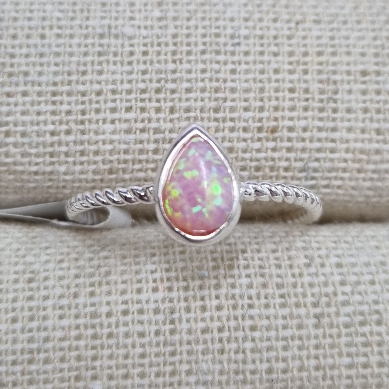 Ring Resin Opal Teardrop Pink Size 8