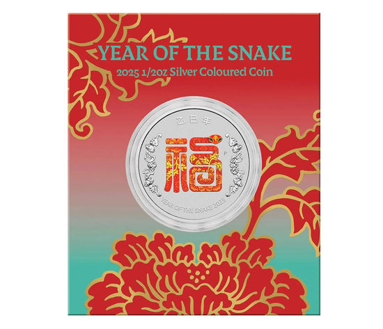 Perth Mint - 2025 Year Of The Snake 'Fu' Prosperity 1/2oz Silver Coloured Coin In Card