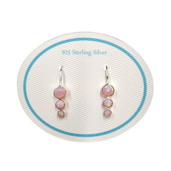 Earrings Resin Opal Tri Drop Pink/Silver