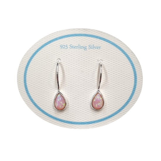 Earrings Resin Opal 6mm Teardrop Pink/Silver