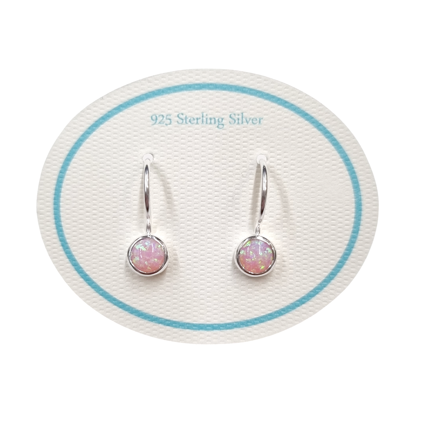 Earrings Resin Opal 5mm Round Pink/Silver