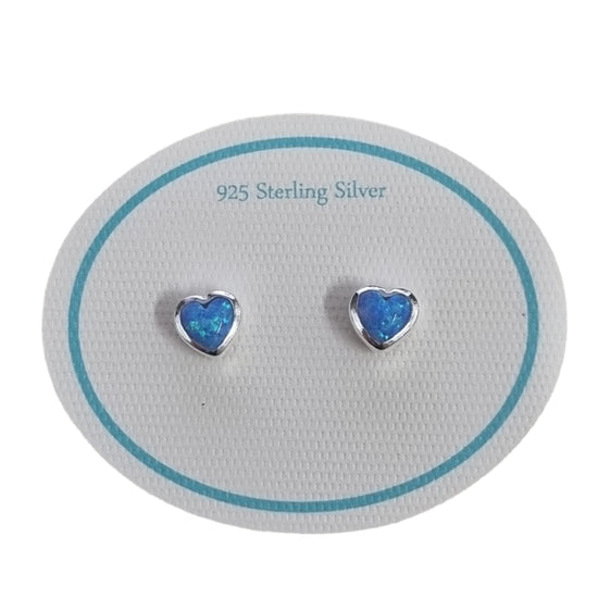 Earrings Resin Opal Heart Studs Blue/Silver