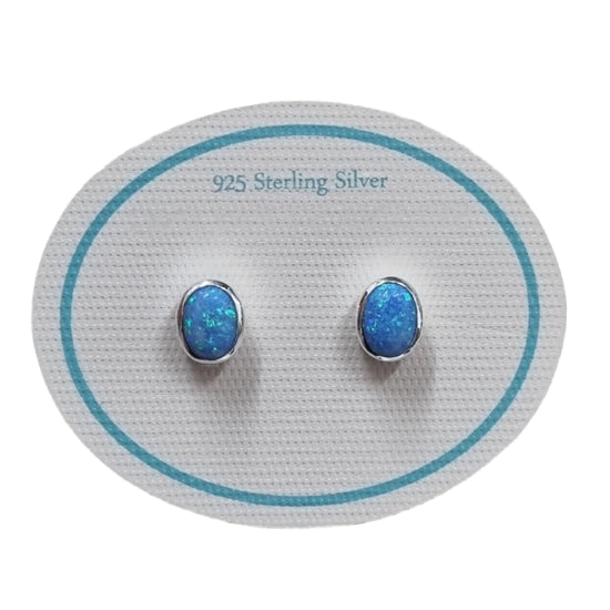 Earrings Resin Opal Studs Oval Blue/Silver