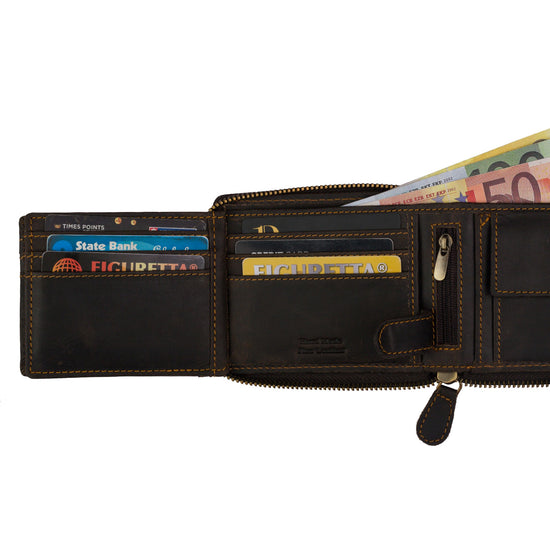 Leather RFID Wallet | Zip Around Wallet - Brown