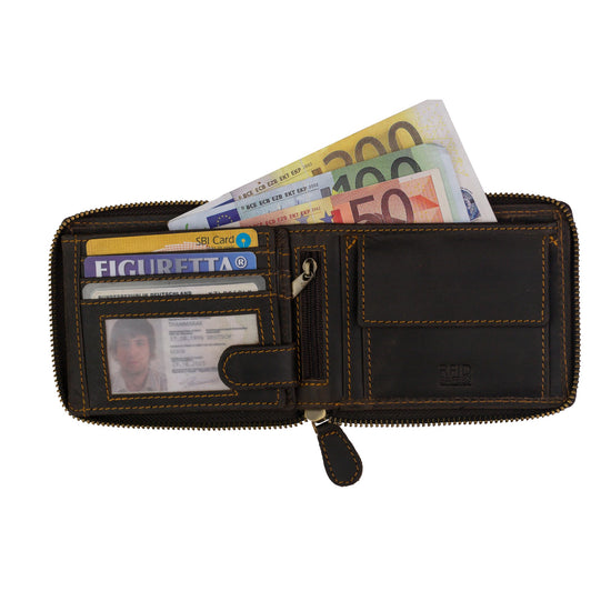 Leather RFID Wallet | Zip Around Wallet - Brown