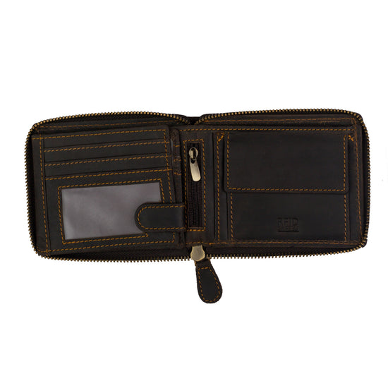 Leather RFID Wallet | Zip Around Wallet - Brown