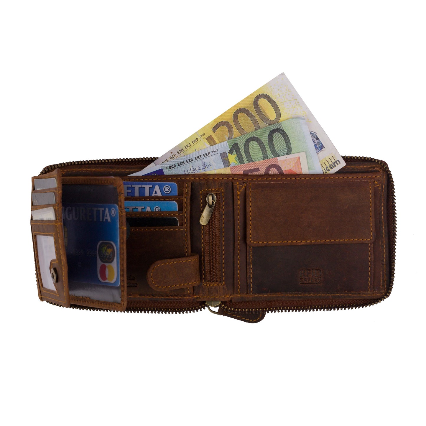 Leather RFID Wallet | Zip Around Wallet - Sandal