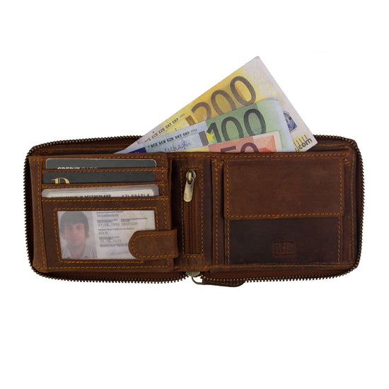 Leather RFID Wallet | Zip Around Wallet - Sandal