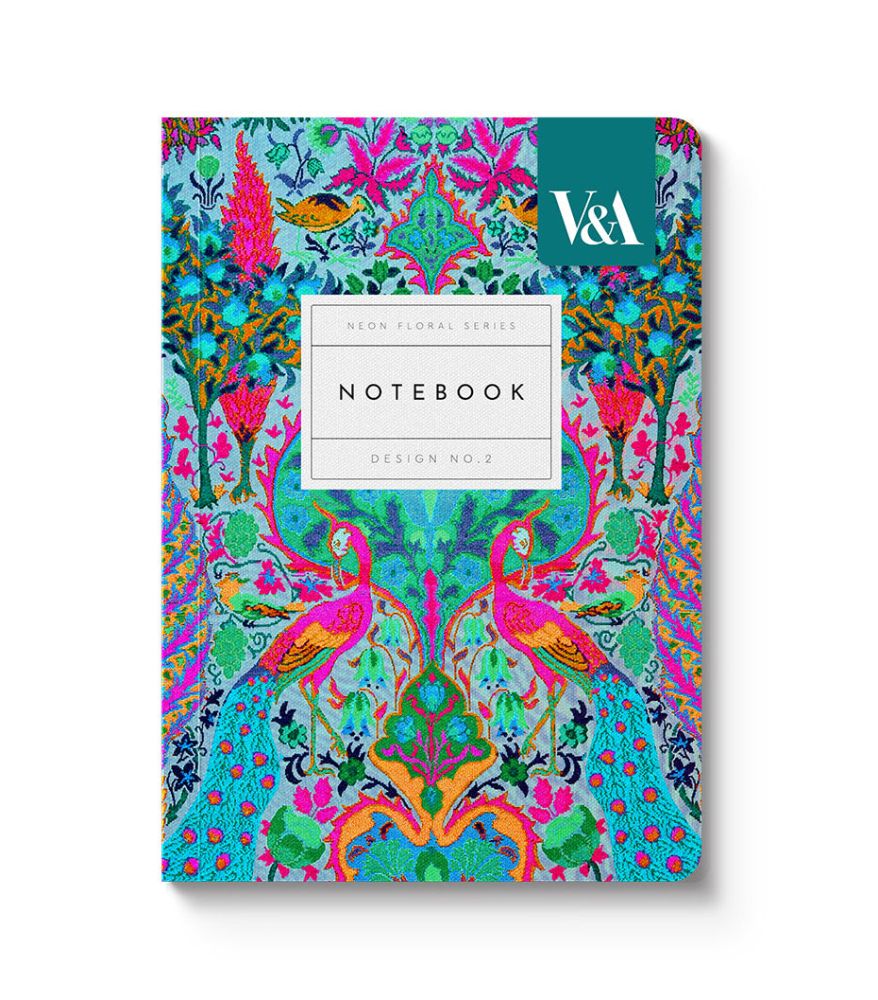 Vevoke Note Book - V&A A6 Soft Cover Neon Floral Peacock