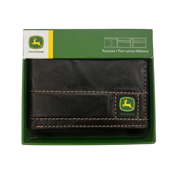 Brown Antique Stitched Leather Bi-fold Wallet - John Deere