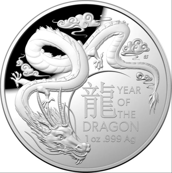 Lunar Year Of The Dragon 2024 $5 Domed Fine Silver Proof Coin