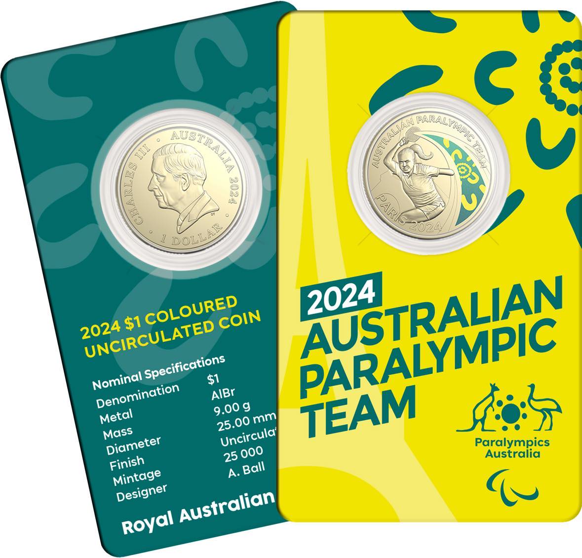 Australian Paralympic Team 2024 $1 Coloured Albr Uncirculated Coin *online*