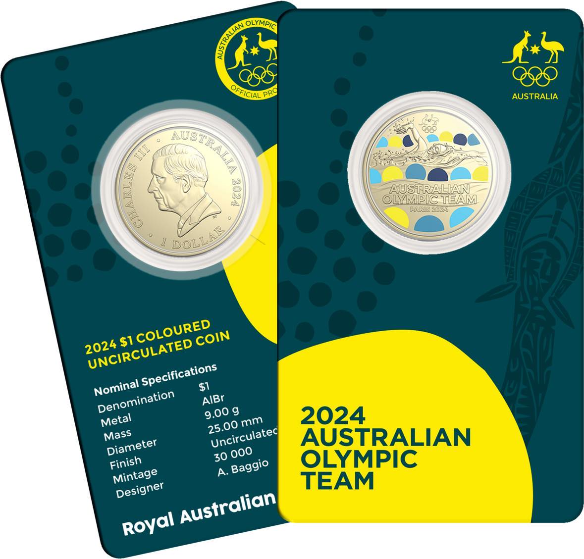 Australian Olympic Team 2024 $1 Coloured Albr Uncirculated Coin *online*