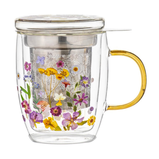 Pressed Flowers Double Walled Glass Infuser