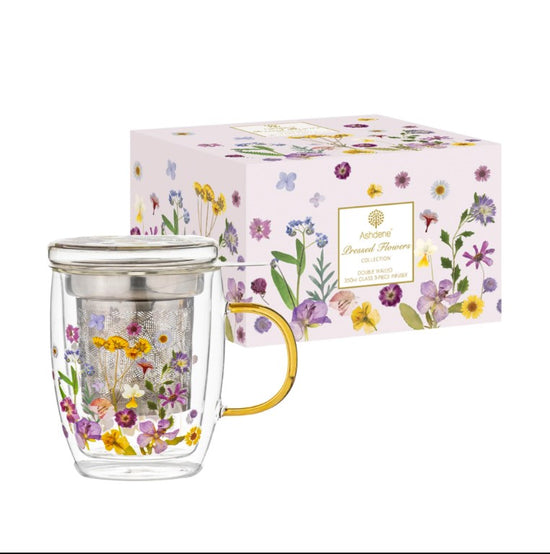 Pressed Flowers Double Walled Glass Infuser