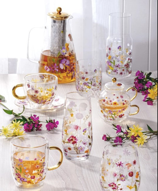 Pressed Flowers Double Walled Glass Infuser