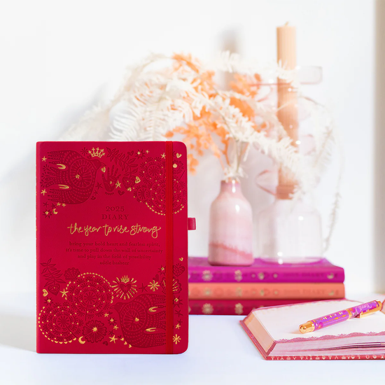 2025 Diary Planner | The Year to Rise Strong - Radiant Ruby Red