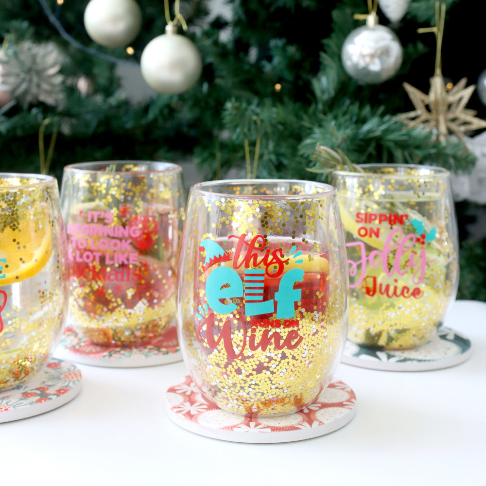 Christmas Elf Stemless Glass