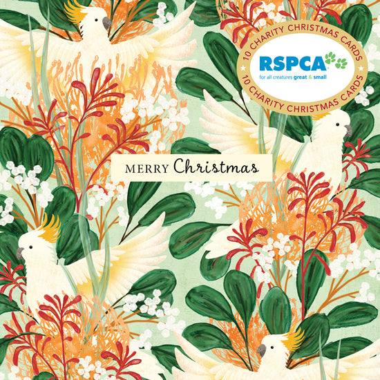 Rspca - Cockatoos And Flowers - 10 Charity Christmas Cards Pack