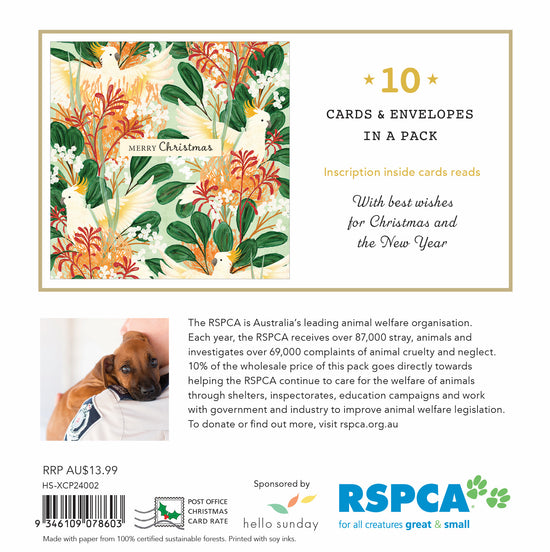 Rspca - Cockatoos And Flowers - 10 Charity Christmas Cards Pack