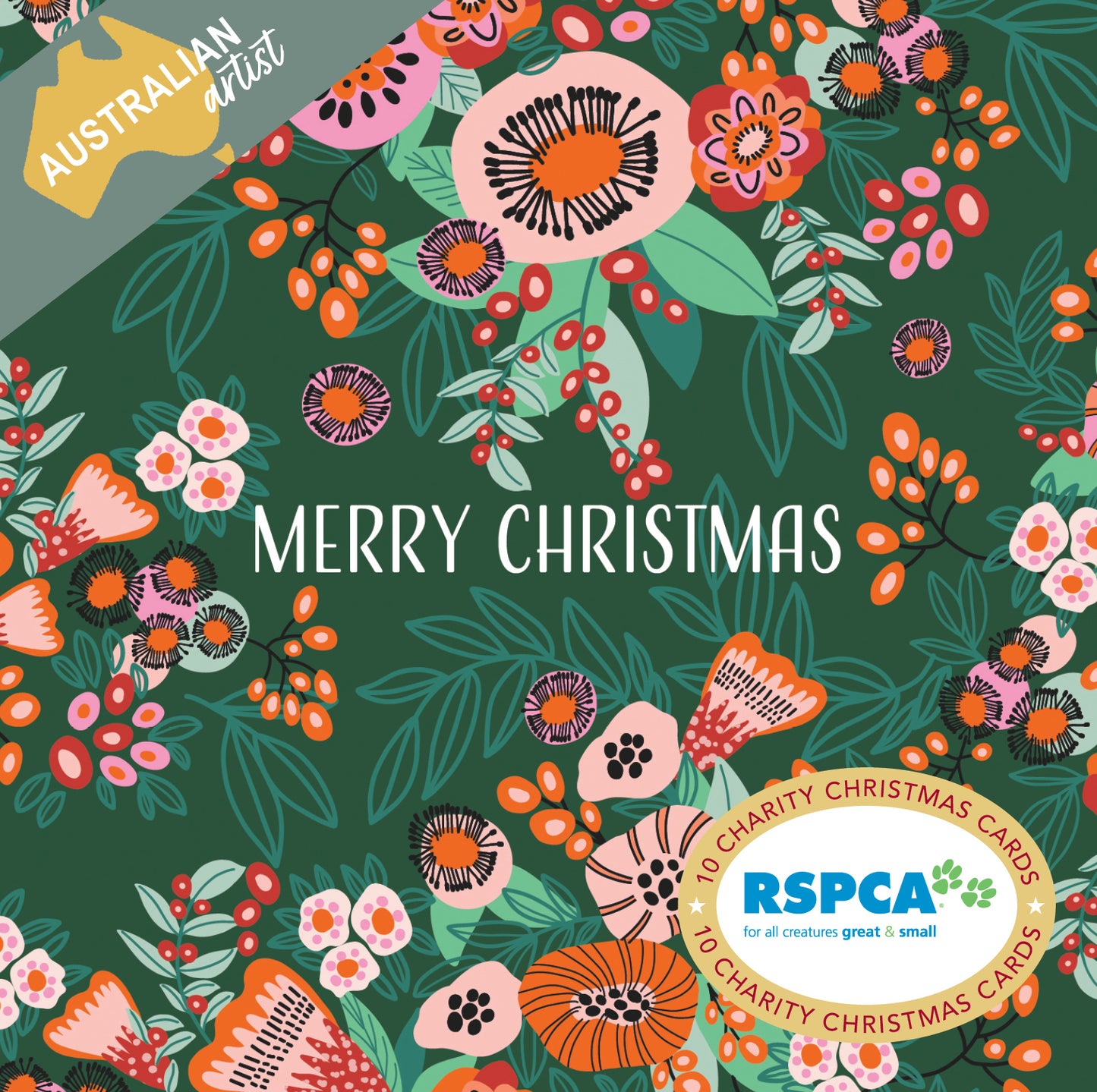 Rspca - Christmas Flowers - 10 Charity Christmas Cards Pack