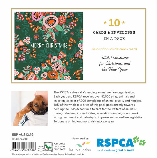 Rspca - Christmas Flowers - 10 Charity Christmas Cards Pack