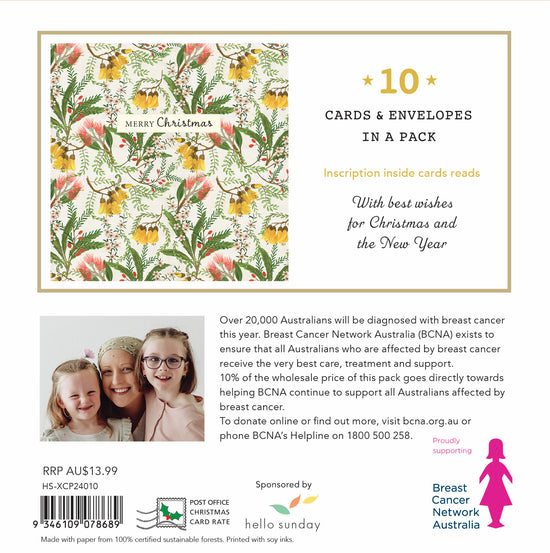 Bcna - Floral Christmas - 10 Charity Christmas Cards Pack