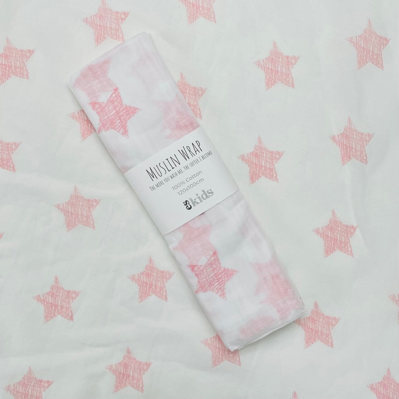 ES Kids - Muslin Wrap - Pink Star 100x120cm