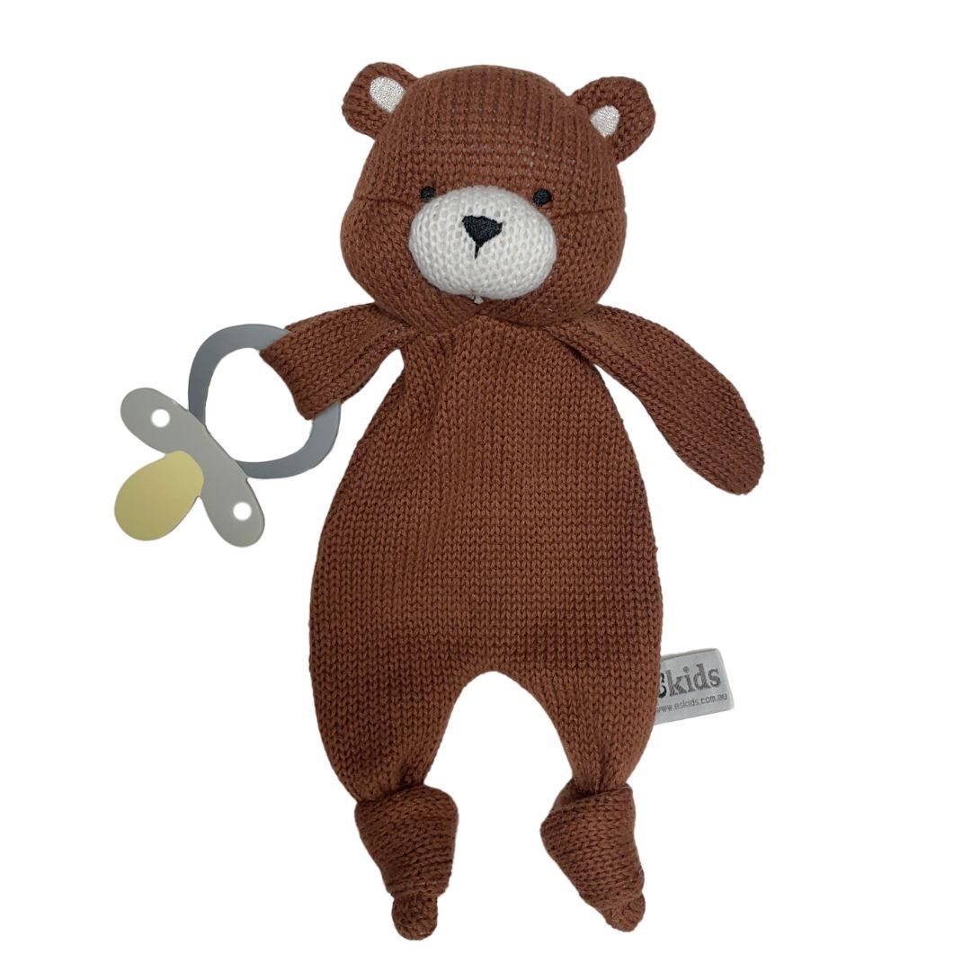 ES Kids -  Knitted Eco Bear Baby Comforter with Dummy Holder