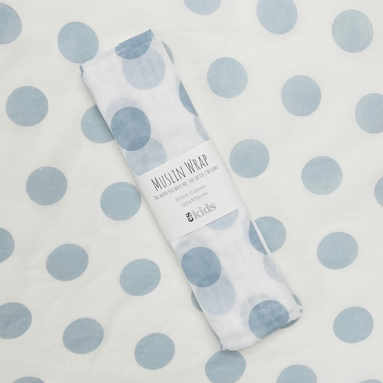 ES Kids - Muslin Wrap Large Blue Dot 100x120cm