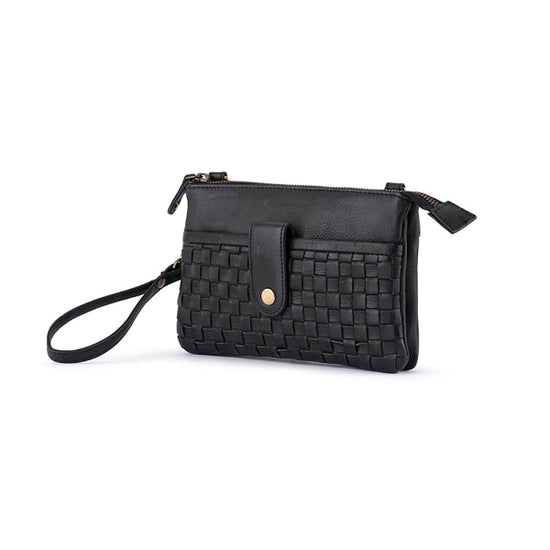 Verona - Weaved Crossbody Phone Bag Black