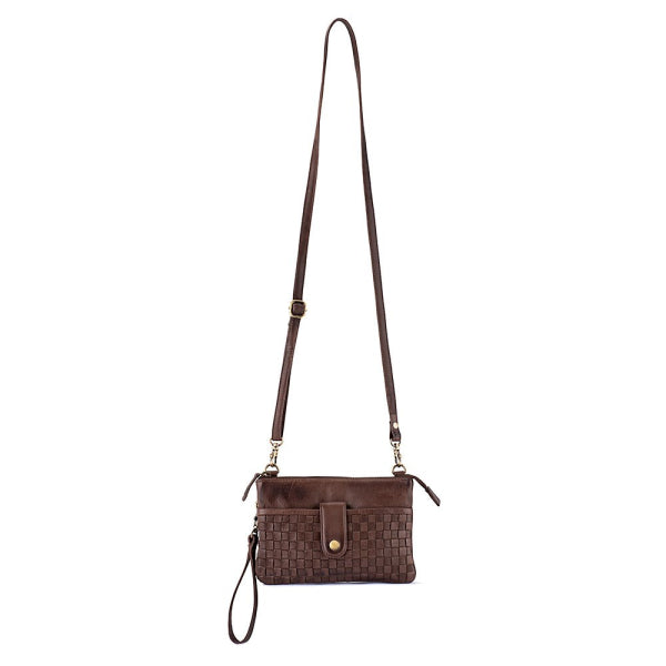 Verona - Weaved Crossbody Phone Bag Brown